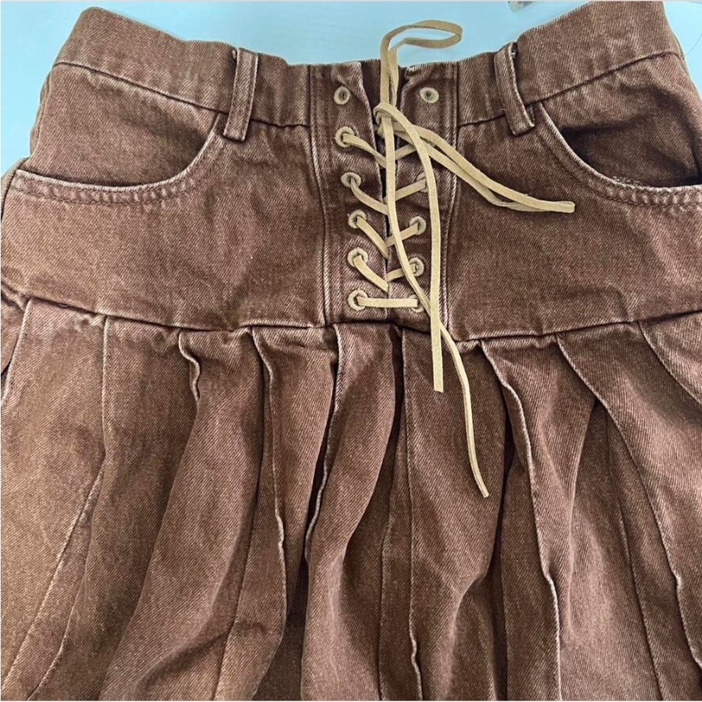 Brown Lace-Up Skirt